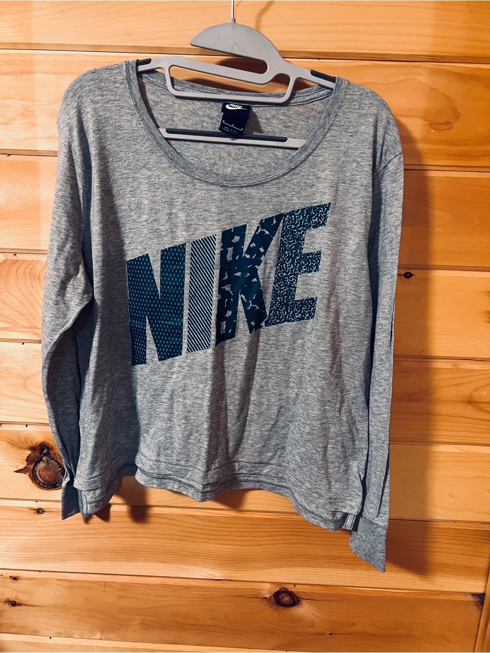 Nike Light Gray Long Sleeve Tee with Dark Blue Logo